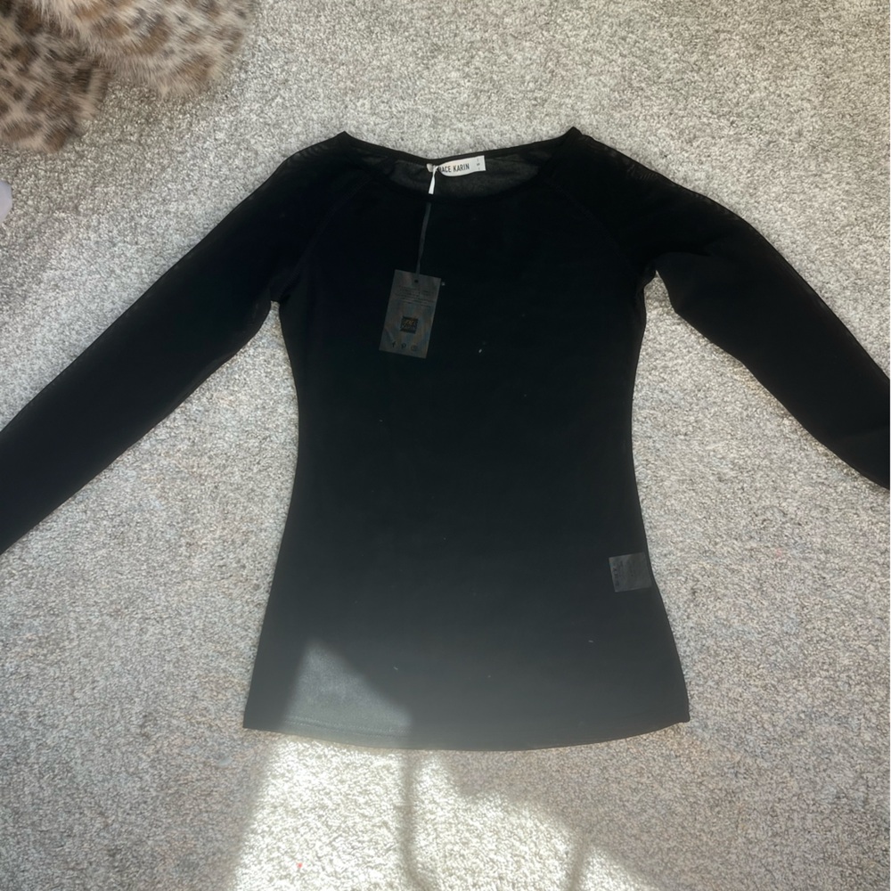 Grace Karin Black Sheer Top
